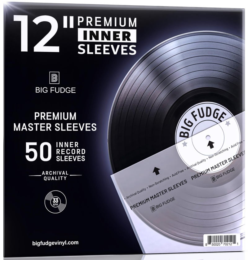 Big Fudge 12" Vinyl Record Sleeves - Inner Sleeves 50 Pack - Anti Static Rice Paper Acid Free Vinyl Covers - Accessories Protect LP Albums from Dust, Dirt & Scratches - Image 1